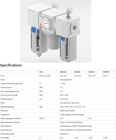 Bộ lọc khí KCC KAU201~601
