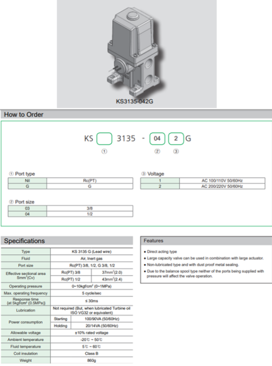 Van điện từ KCC dòng KS3135