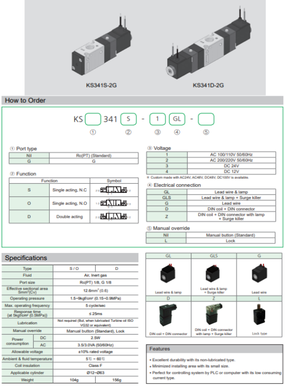 Van điện từ KCC dòng KS341