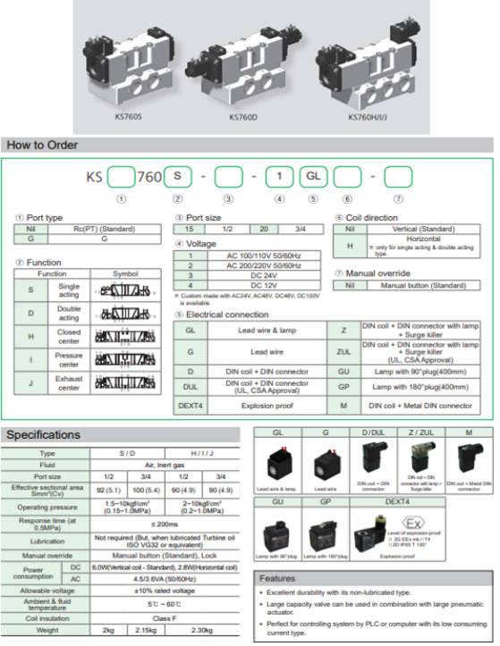 Van điện từ KCC dòng KS760