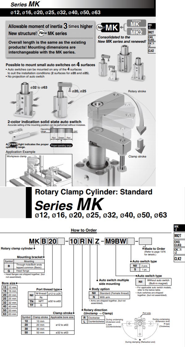 Xi lanh khí xoay kẹp SMC dòng MK